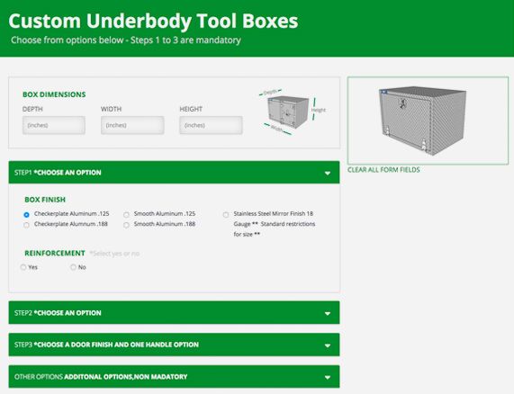 Custom Underbody Tool Box Form